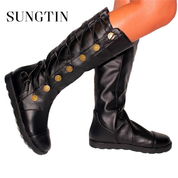 sungtin fashion street style riding punk boots women lace up low heel knee high winter boots ladies pu leather long shoes, Black
sungtin fashion street style riding punk boots women lace up low heel knee high winter boots ladies pu leather long shoes, Black
