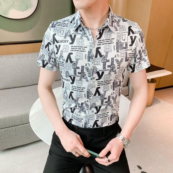 summer letters print short sleeve casual shirts men dress clothes korean streetwear social chemise homme shirt men, White;black
summer letters print short sleeve casual shirts men dress clothes korean streetwear social chemise homme shirt men, White;black