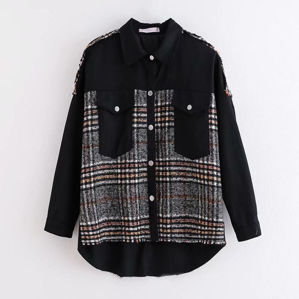 fhd65-a130 european and american fashion wind pocket stitching jacket, Black;brown 
fhd65-a130 european and american fashion wind pocket stitching jacket, Black;brown