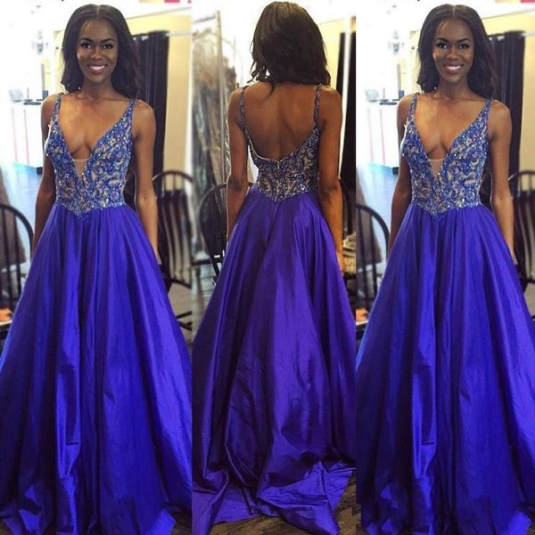 African Royal Blue Prom Dresses Long 2019 Deep V Neck Taffeta Lace Appliques Beaded Black Girls Evening Party Gowns Formal Dress
African Royal Blue Prom Dresses Long 2019 Deep V Neck Taffeta Lace Appliques Beaded Black Girls Evening Party Gowns Formal Dress