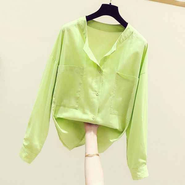 2020 spring new korean version of the solid color lazy wind pockets single breasted long-sleeve shirt women's loose blouse top, White
2020 spring new korean version of the solid color lazy wind pockets single breasted long-sleeve shirt women's loose blouse top, White