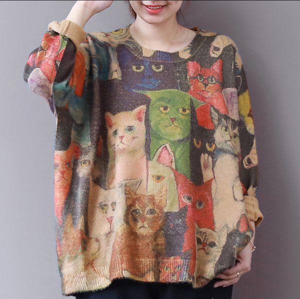 women's sweaters women sweater autumn large size loose knitting pullovers 2021 ladies o-neck print kitten casual all-match, White;black
women's sweaters women sweater autumn large size loose knitting pullovers 2021 ladies o-neck print kitten casual all-match, White;black