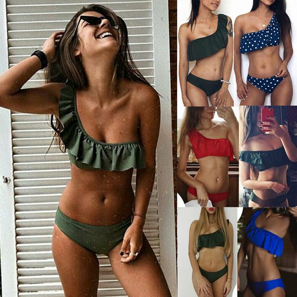2019 new summer women push-up padded bra one shoulder ruffles bikini set swimsuit triangle swimwear bathing suits beachwear, White;black
2019 new summer women push-up padded bra one shoulder ruffles bikini set swimsuit triangle swimwear bathing suits beachwear, White;black