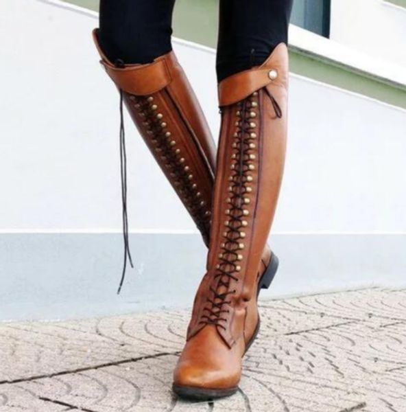 women's boots knee high lace up flat heels tall riding knight boots shoes plus size 43 s193, Black
women's boots knee high lace up flat heels tall riding knight boots shoes plus size 43 s193, Black