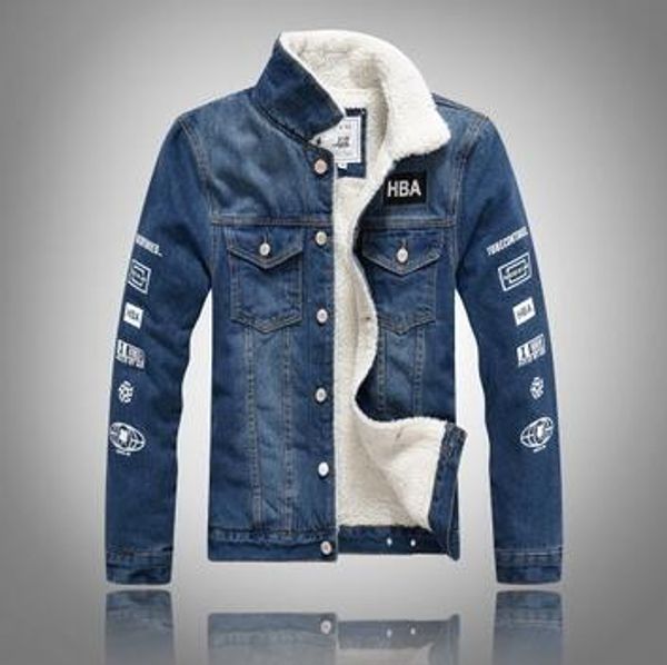 wholesale fashion men's winter new denim jacket slim thick lamb down men's plus fleece denim jacket, Black;brown