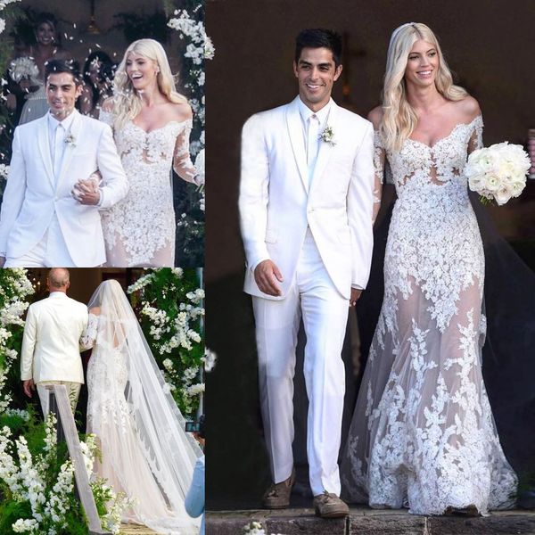 classy mermaid beaded lace wedding dresses off the shoulder plus size bridal gowns with long sleeves sweep train trumpet robe de mariée, White
classy mermaid beaded lace wedding dresses off the shoulder plus size bridal gowns with long sleeves sweep train trumpet robe de mariée, White