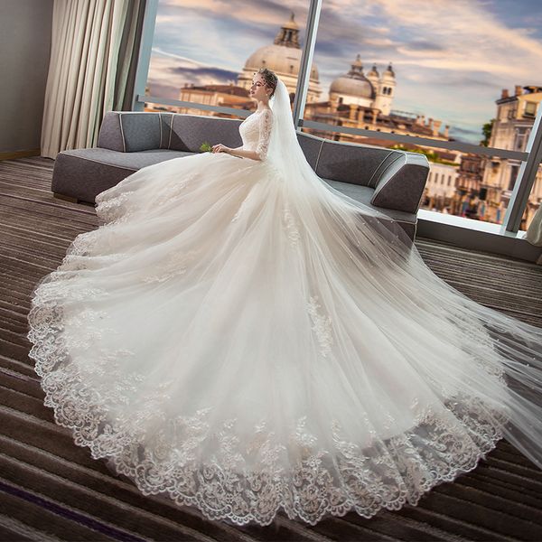 the new bride a word shoulder v-neck princess palace dream long trailing show thin together, White
the new bride a word shoulder v-neck princess palace dream long trailing show thin together, White