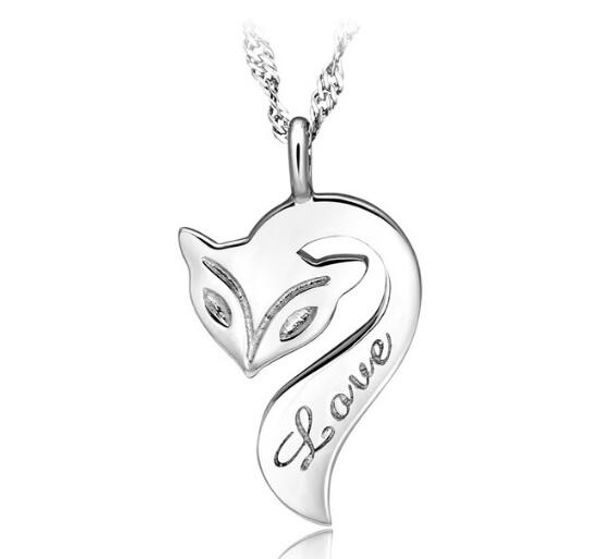 fashion-necklace 925 sterling silver plated fire fox necklace love charm pendant enamel bronze jewelry for women wedding christmas gift