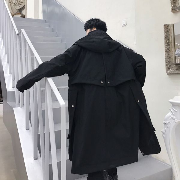 2019 мужчины свободные случайные длинные капюшоном хип-хоп тренч пальто мужской уличной ветровка куртка панк пальто плащ, Tan;black 
2019 мужчины свободные случайные длинные капюшоном хип-хоп тренч пальто мужской уличной ветровка куртка панк пальто плащ, Tan;black