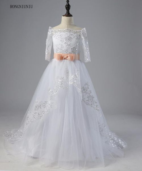 white pageant dresses lace half sleeves with belt ball gown flower girl dresses 2019 first communion train, Red;yellow
white pageant dresses lace half sleeves with belt ball gown flower girl dresses 2019 first communion train, Red;yellow
