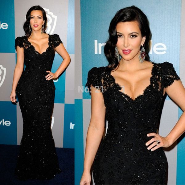 black formal celebrity dresses mermaid v-neck cap sleeves lace beaded long evening dresses famous red carpet
black formal celebrity dresses mermaid v-neck cap sleeves lace beaded long evening dresses famous red carpet