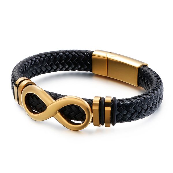 cowhide woven multi-layer men's leather bracelet retro stainless steel eight-character leather rope bracelet, Black
cowhide woven multi-layer men's leather bracelet retro stainless steel eight-character leather rope bracelet, Black