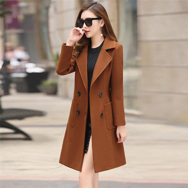 women blend coat autumn and winter turn-down collar long wool 2020 female jacket coat plus size female casual windbreaker, Black 
women blend coat autumn and winter turn-down collar long wool 2020 female jacket coat plus size female casual windbreaker, Black