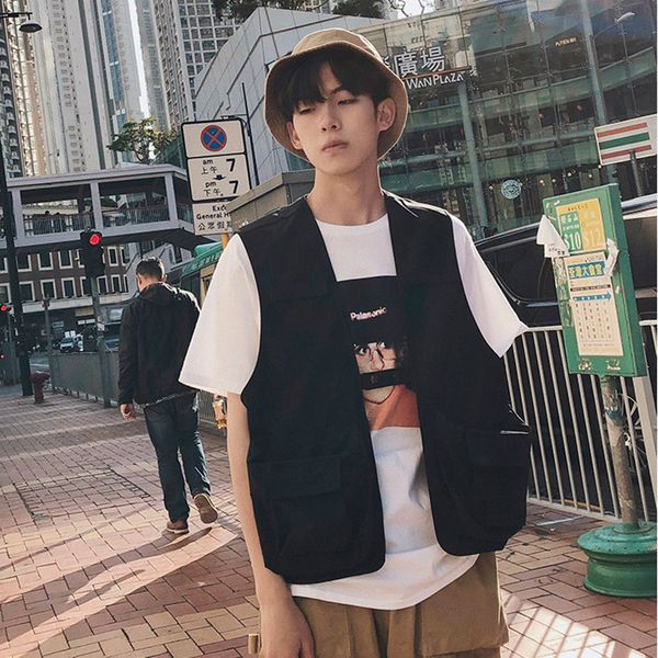 hip hop vintage vest men korean style casual cargo waistcoat multi pockets streetwear black sleeveless jacket zk10, Black;white
hip hop vintage vest men korean style casual cargo waistcoat multi pockets streetwear black sleeveless jacket zk10, Black;white