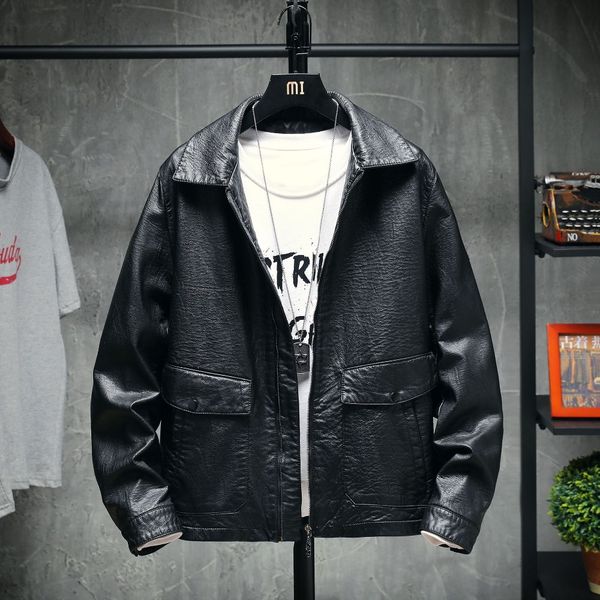 men's loose large size coat fashion casual outwear korean version of the lapel simple leather jacket, Black
men's loose large size coat fashion casual outwear korean version of the lapel simple leather jacket, Black