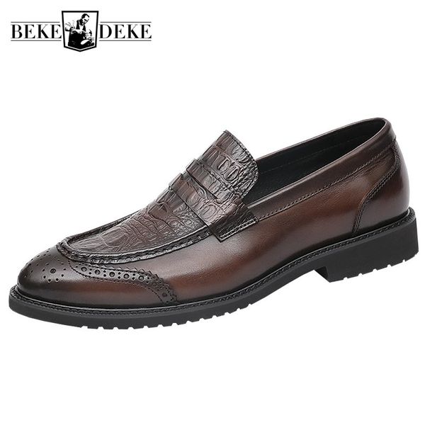 loafers men autumn crocodile pattern british genuine leather shoes vintage pointed toe party brown dress shoes male, Black
loafers men autumn crocodile pattern british genuine leather shoes vintage pointed toe party brown dress shoes male, Black