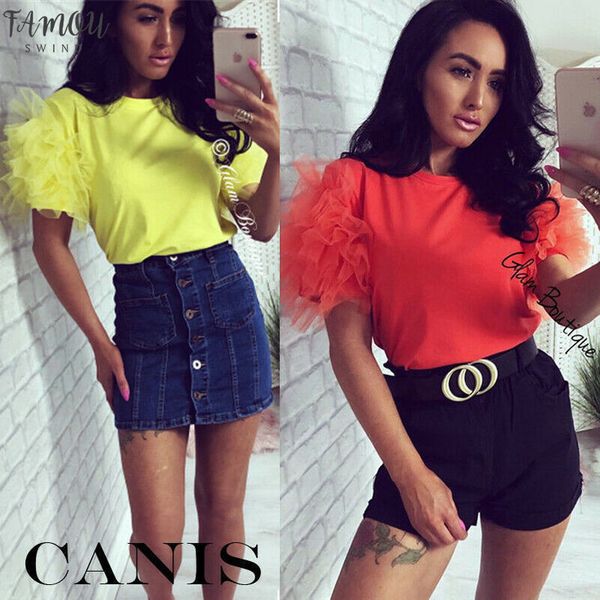 us women tulle ruffle short sleeve mesh tee ladies crew neck polyester party loose casual t shirt clubwear, White
us women tulle ruffle short sleeve mesh tee ladies crew neck polyester party loose casual t shirt clubwear, White