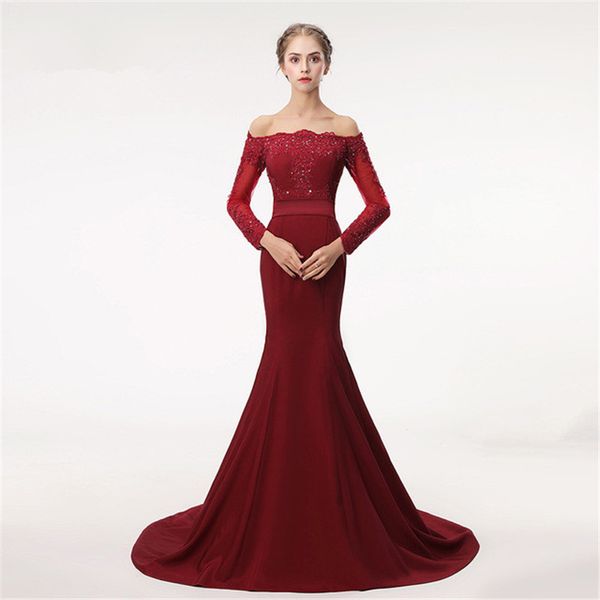 elegan evening formal dresses 2018 dark red lace prom dresses sweep train long sleeve party robes de demoiselle d'honneur robes de mari, Black
elegan evening formal dresses 2018 dark red lace prom dresses sweep train long sleeve party robes de demoiselle d'honneur robes de mari, Black