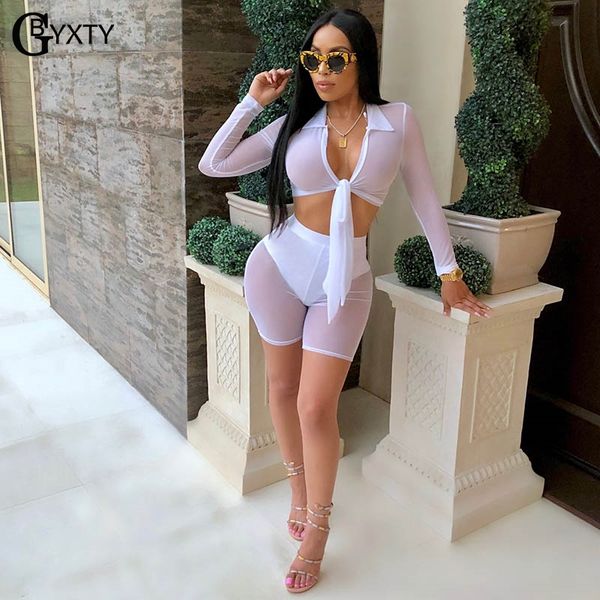 gbyxty see through sheer mesh beach sets women front tie up crop and shorts 2 piece set femme outfit tracksuit zl664, White
gbyxty see through sheer mesh beach sets women front tie up crop and shorts 2 piece set femme outfit tracksuit zl664, White
