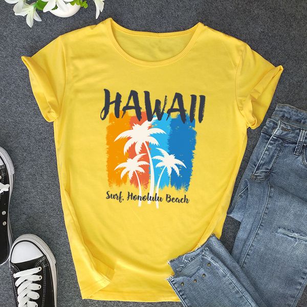 cotton t shirt for women hawaii letter printing pattern female short sleeved casual t shirts top, White
cotton t shirt for women hawaii letter printing pattern female short sleeved casual t shirts top, White