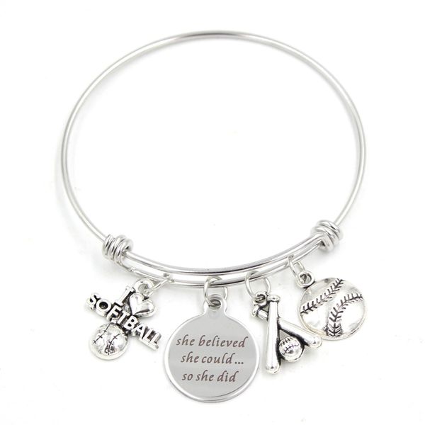 new arrival fashion stainless steel wire bangle softball jewelry sport charm bracelets i love softball bracelets for women gift, Golden;silver
new arrival fashion stainless steel wire bangle softball jewelry sport charm bracelets i love softball bracelets for women gift, Golden;silver