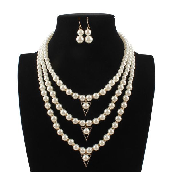 2019 new bohemian fashion crystal pearl jewelry sets women triangle pendant multi layer strand beads necklace set earrings colar, Silver
2019 new bohemian fashion crystal pearl jewelry sets women triangle pendant multi layer strand beads necklace set earrings colar, Silver