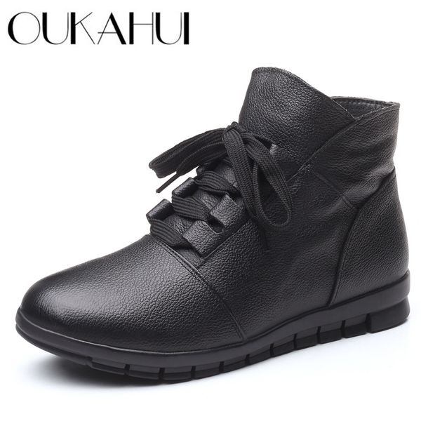 oukahui 2020 winter genuine leather lace-up women's booties shoes with zipper spring warm plush black flat short boots woman
oukahui 2020 winter genuine leather lace-up women's booties shoes with zipper spring warm plush black flat short boots woman