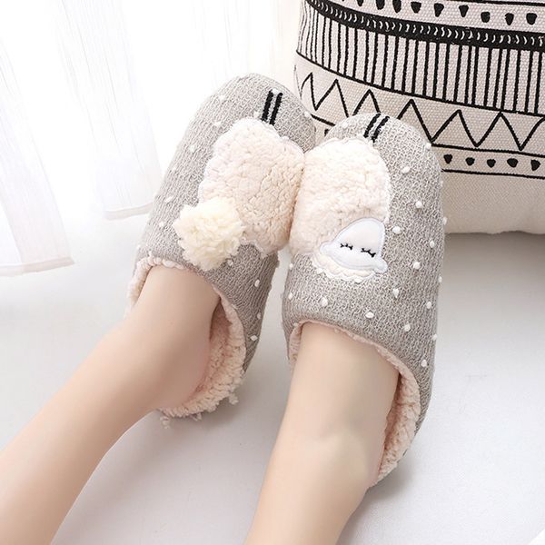 new ladies winter fashion cartoon sheep non-slip plush home cotton shoes, Black
