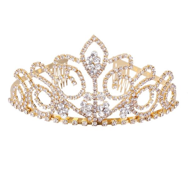 bridal wedding alloy hair band crown tiara with comb gold plated, Golden;white