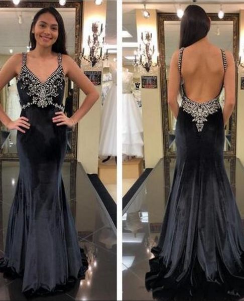 dark navy backless prom evening dresses long 2020 beading crystal spaghetti beaded straps mermaid formal cocktail party dress cheap, Black
dark navy backless prom evening dresses long 2020 beading crystal spaghetti beaded straps mermaid formal cocktail party dress cheap, Black