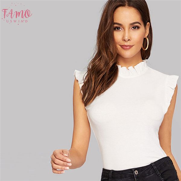 white frilled trim keyhole back slim fitted tee sleeveless t shirt women summer elegant solid stand collar tshirt
white frilled trim keyhole back slim fitted tee sleeveless t shirt women summer elegant solid stand collar tshirt