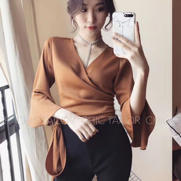 faux silk satin v-neck shirts cross straps half flare sleeve v-neck chiffon bowtie blouses lace up blusas mujer 2019, White
faux silk satin v-neck shirts cross straps half flare sleeve v-neck chiffon bowtie blouses lace up blusas mujer 2019, White