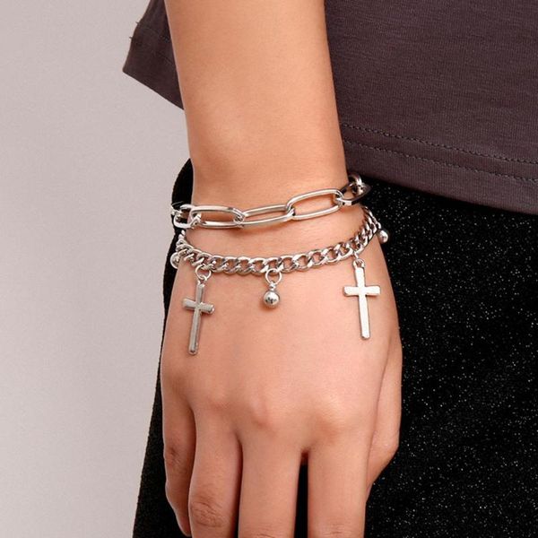 punk bracelet for women men wrist jewelry cross pendant bangle curb cuban link chain accessories silver color metal armband, Black
punk bracelet for women men wrist jewelry cross pendant bangle curb cuban link chain accessories silver color metal armband, Black