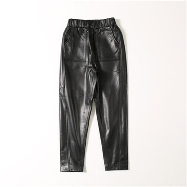 2020 women new real genuine sheep leather pants c20, Black;white