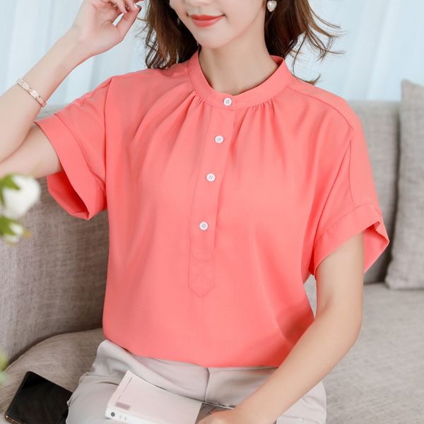 women stand collar chiffon blouse new 2019 summer short sleeve korean style buttons solid color ladies office shirts blusas, White
women stand collar chiffon blouse new 2019 summer short sleeve korean style buttons solid color ladies office shirts blusas, White