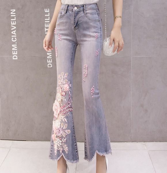 high waist elastic jeans women 3d flower embroidery appliques pearls denim long trousers ladies flare pants sequined casual jean, Blue
high waist elastic jeans women 3d flower embroidery appliques pearls denim long trousers ladies flare pants sequined casual jean, Blue