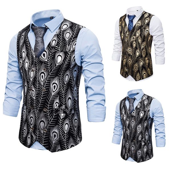 men's new fashion casual business fishing vest feather print dress double-breasted dress european and american sizes xxl, Black;white
men's new fashion casual business fishing vest feather print dress double-breasted dress european and american sizes xxl, Black;white