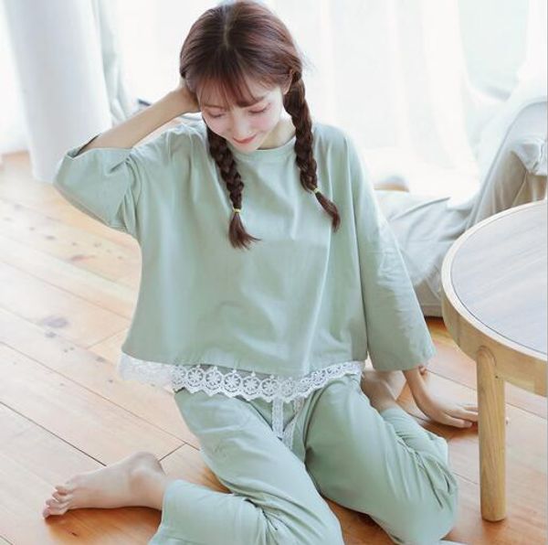 spring and autumn new korean lady pajamas cotton long sleeve casual cute girl home service set wholesale, Blue;gray
spring and autumn new korean lady pajamas cotton long sleeve casual cute girl home service set wholesale, Blue;gray