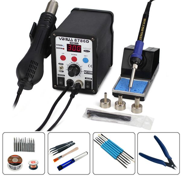 

yihua 8786d 2 in 1 solder station air gun with soldering lron combined digital display dormancy soldering desoldering tool