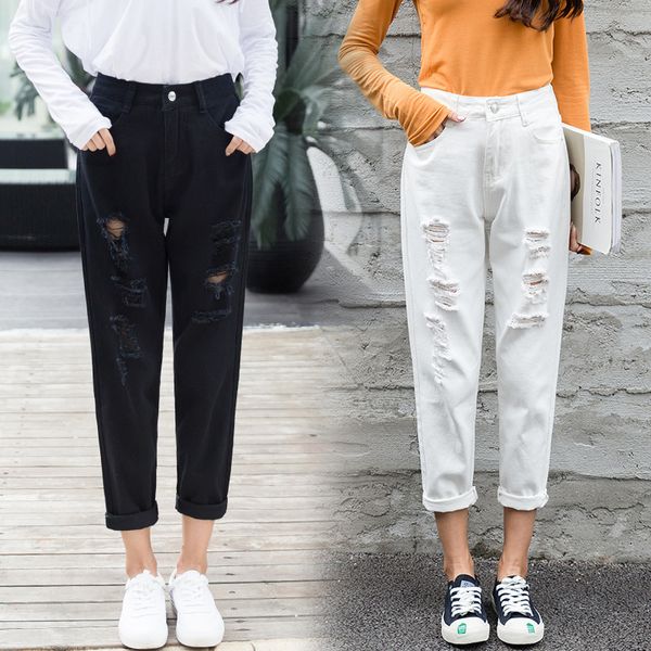 white black jeans woman 2019 new boyfriend casual style loose high waist ripped hole ankle length pants plus size, Blue
white black jeans woman 2019 new boyfriend casual style loose high waist ripped hole ankle length pants plus size, Blue