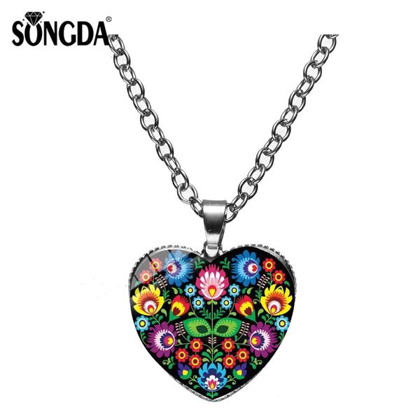 songda vintage polish folk art pattern heart pendant necklace boho handmade flower art p glass cabochon chain necklace, Silver
songda vintage polish folk art pattern heart pendant necklace boho handmade flower art p glass cabochon chain necklace, Silver