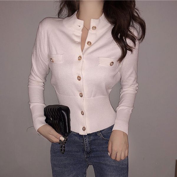 long sleeve slim knit cardigan sweater single-breasted pocket turtleneck solid high street ladies cotton coat spring new, White;black
long sleeve slim knit cardigan sweater single-breasted pocket turtleneck solid high street ladies cotton coat spring new, White;black