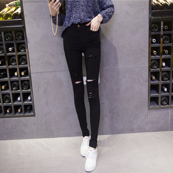 new pants women fashion slim high waisted stretchy skinny broken hole pencil pants streetwear slim jeg trousers, Black
new pants women fashion slim high waisted stretchy skinny broken hole pencil pants streetwear slim jeg trousers, Black