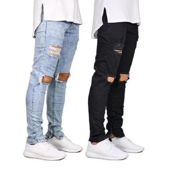 mens jeans stretch destroyed ripped design slim fit fashion denim pants holes ankle zipper male skinny jeans, Blue
mens jeans stretch destroyed ripped design slim fit fashion denim pants holes ankle zipper male skinny jeans, Blue