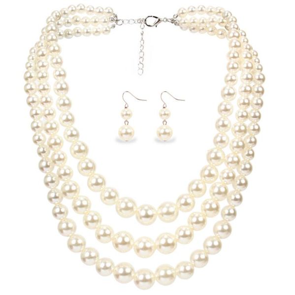 layered simulated pearl jewelry set necklace and earrings set ethiopian wedding jewelry sieraden sets, Silver
layered simulated pearl jewelry set necklace and earrings set ethiopian wedding jewelry sieraden sets, Silver