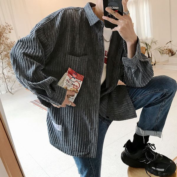 men's shirts autumn/winter 2019 new slimming and thickening corduroy vertical stripe coat loose casual fashion youth men's wear, White;black
men's shirts autumn/winter 2019 new slimming and thickening corduroy vertical stripe coat loose casual fashion youth men's wear, White;black