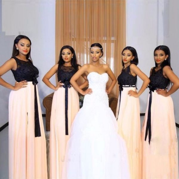 two tone long formal bridesmaid dress sheer crew neck sleeveless lace appliques column maid of honor gowns with flower sash split, White;pink
two tone long formal bridesmaid dress sheer crew neck sleeveless lace appliques column maid of honor gowns with flower sash split, White;pink