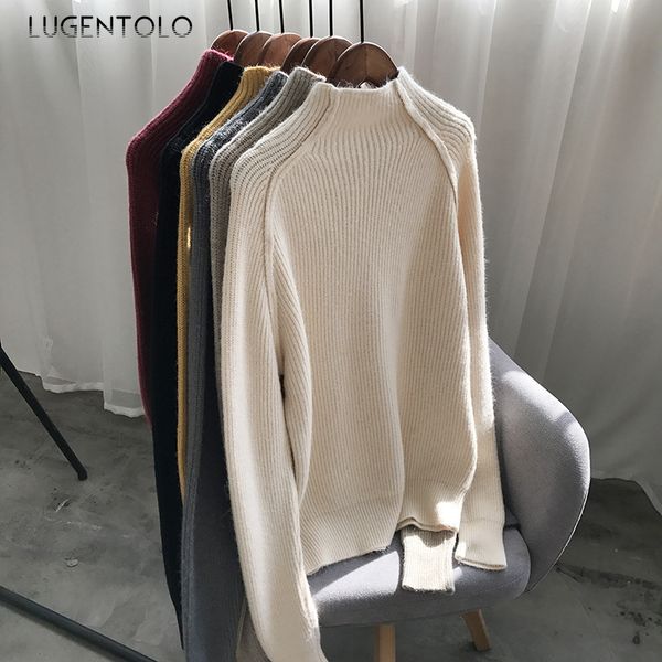 lugentolo women sweater autumn winter half high collar korean solid stripe thicken warm straight casual lady sweaters, White;black
lugentolo women sweater autumn winter half high collar korean solid stripe thicken warm straight casual lady sweaters, White;black