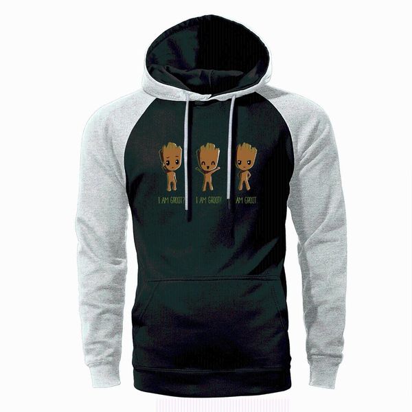 

i am groot raglan hoodie men hoodies hipster cute hooded sweatshirt spring autumn : infinity war streetwear, Black