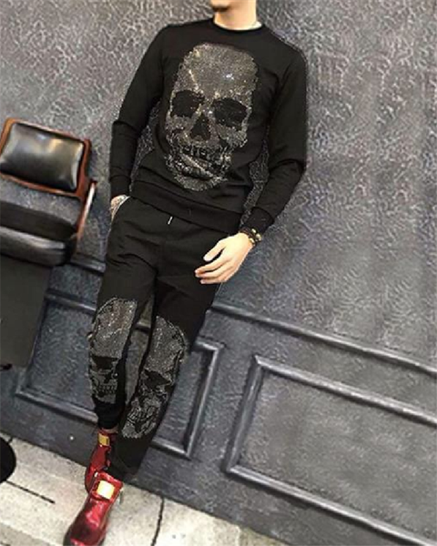 new rhinestone skull men's tight sportswear men's sweatshirt long sleeve 2 piece set, Gray
new rhinestone skull men's tight sportswear men's sweatshirt long sleeve 2 piece set, Gray